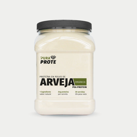 imagen frontal de tarro de proteina de arveja organica 30 porciones