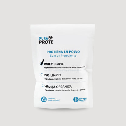 imagen frontal de un sachet de whey limpio