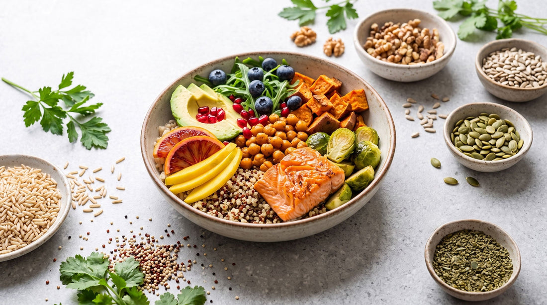imagen de fondo sobre un plato con comida nutricional