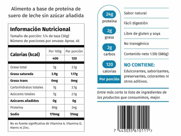 datos nutricionales whey limpio 3lb