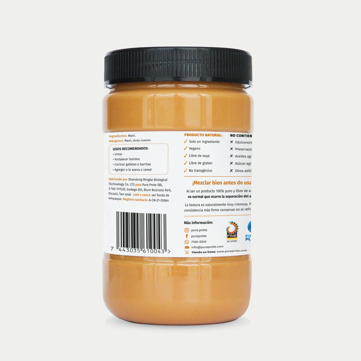 2026_MantequillaManí_Web_Atrás » Pura Prote Colombia Mantequilla de Maní Pura Prote, vista atrás