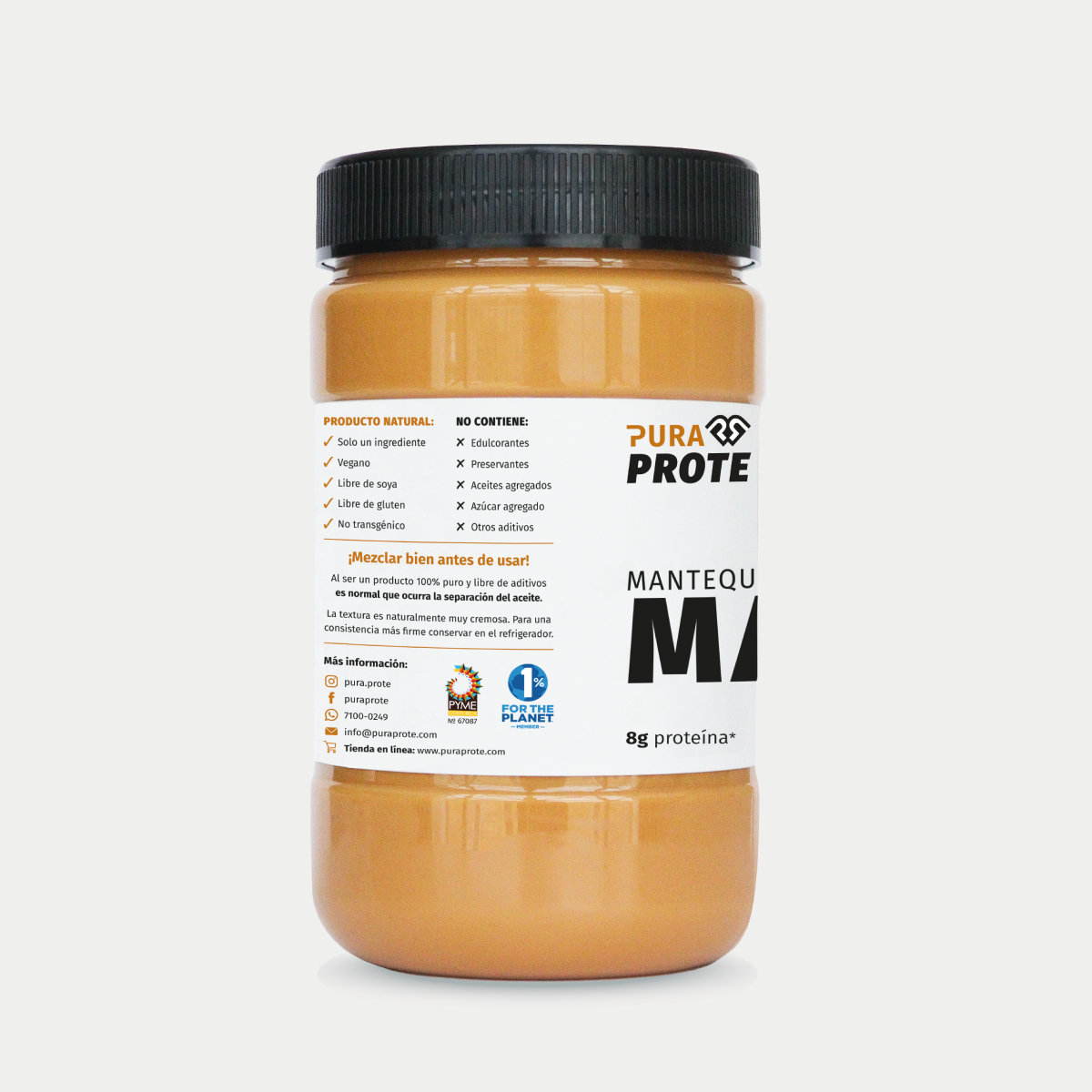2026_MantequillaManí_Web_Lateral1 » Pura Prote Colombia Mantequilla de Maní Pura Prote, vista lateral